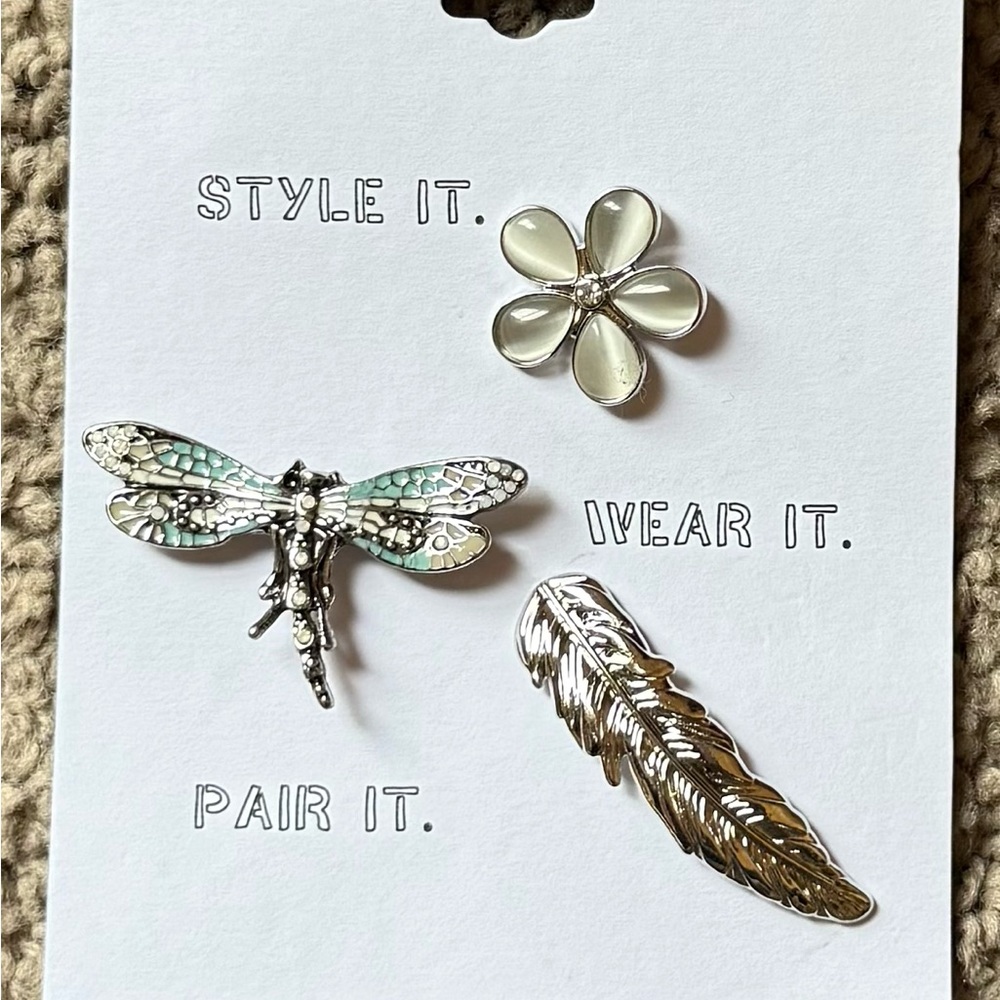 Fashion Jewelry Silver and Cream Hair Brooch Set